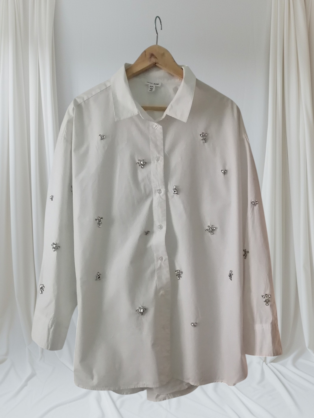 Tribal White Embellished Button-Down Blouse